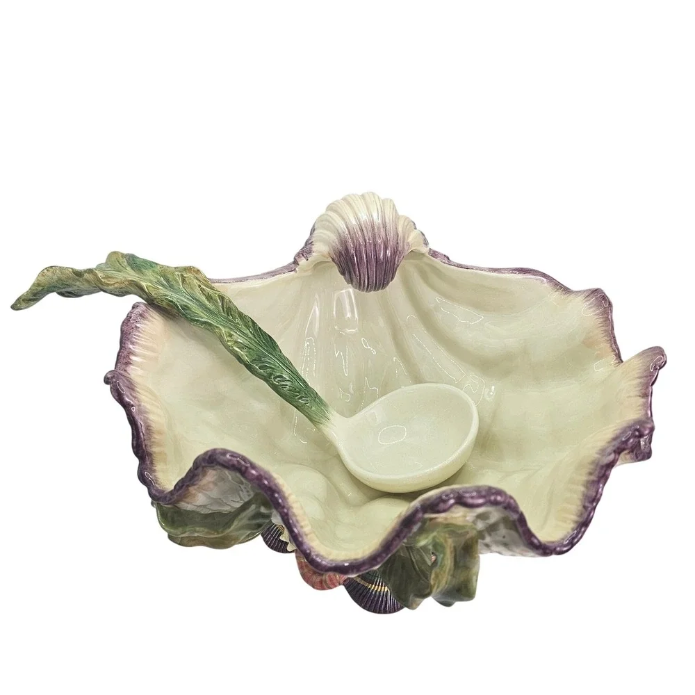Fitz and Floyd Classics Oceana Clam Shell Punch Bowl with Kelp Ladle Set 2pc
